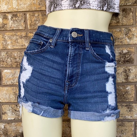 Express performance stretch shortie high rise/waist shorts sz 00 roll cuff - Picture 3 of 9